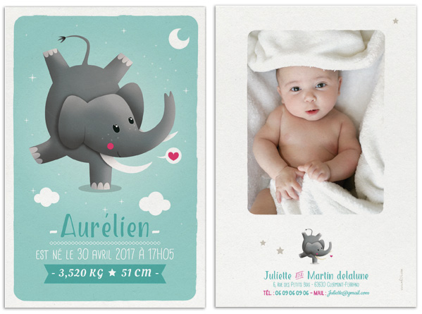 faire-part de naissance vintage Elephant